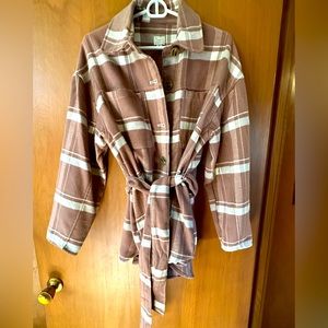 A New Day shacket, flannel shirt jacket, brown/cream, M